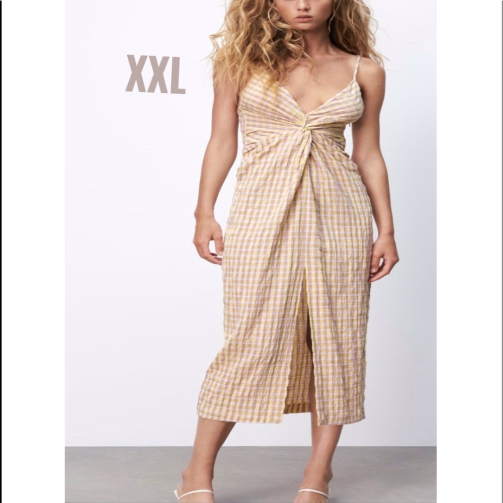Zara midi knotted dress flowy viscose & cotton dress , plus size XXL